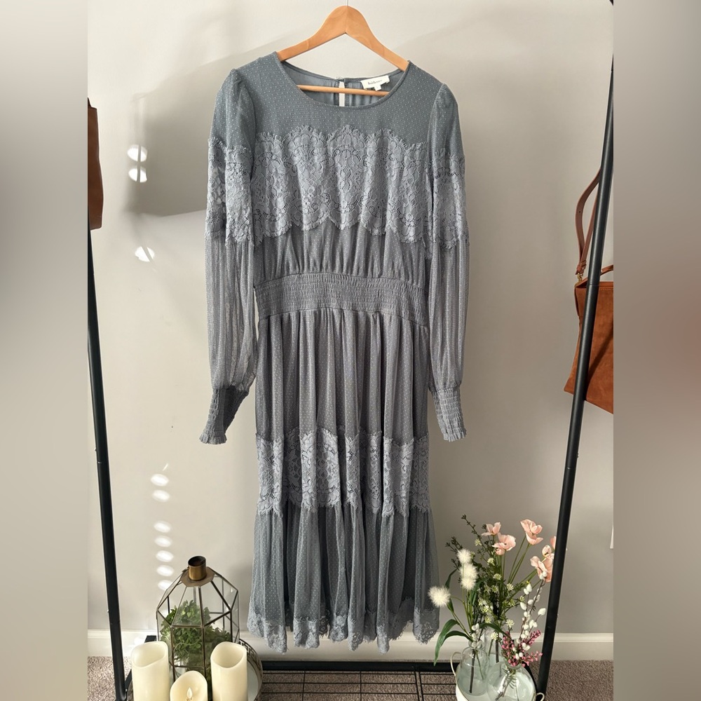 Elegant Gray blue Lace Dress